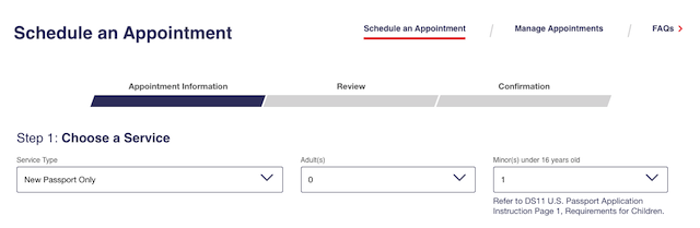 USPS のパスポート申請予約 4週間前から